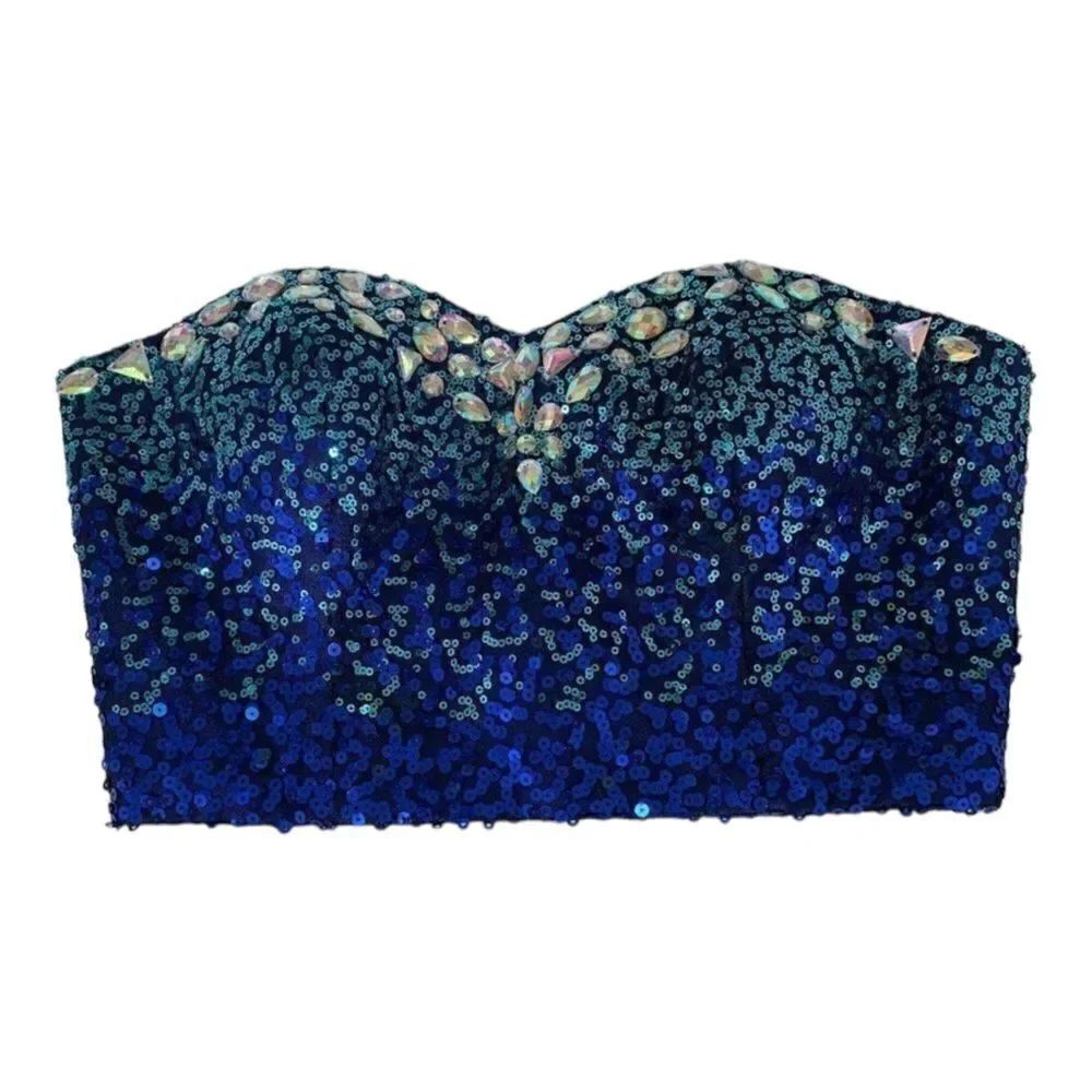 Masquerade Blue Strapless Sequin Rhinestone Top Size 1/2